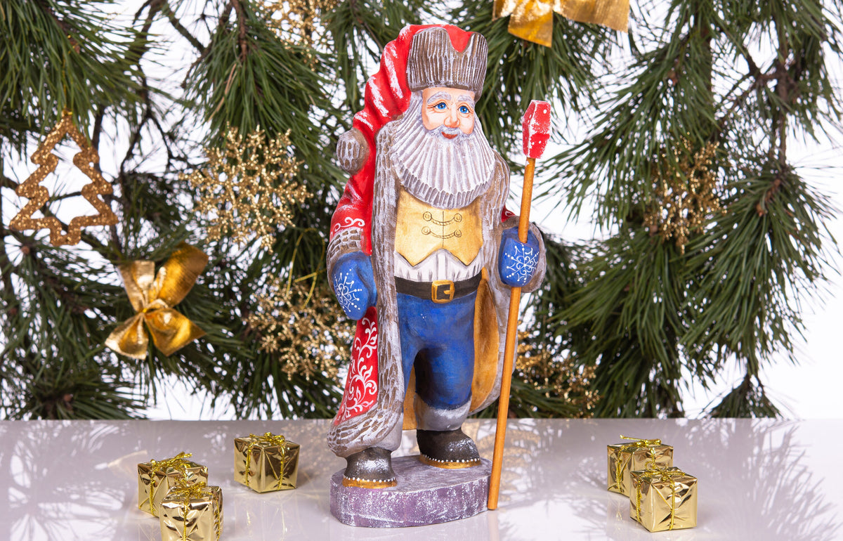 Hand Carved Wooden Santa Claus Figurine: 12" Christmas Home Decor