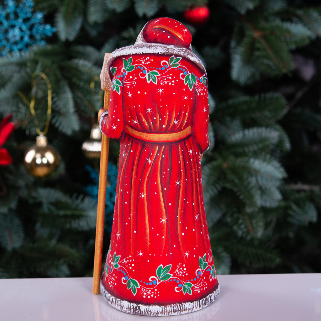 Hand carved Santa wooden figurine 9 inch, kitten in stocking scene