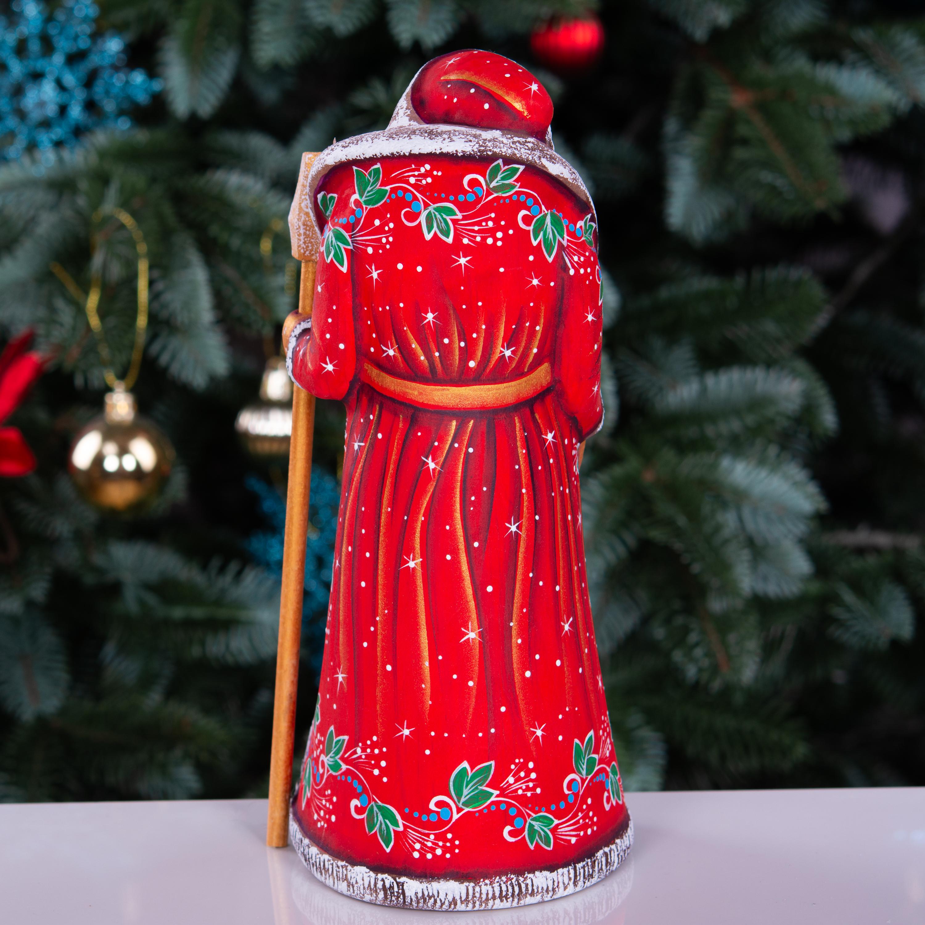 Hand carved Santa wooden figurine 9 inch, kitten in stocking scene