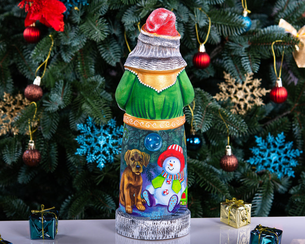 Collectible Santa figurine 11 inch with puppy and ornaments back painting