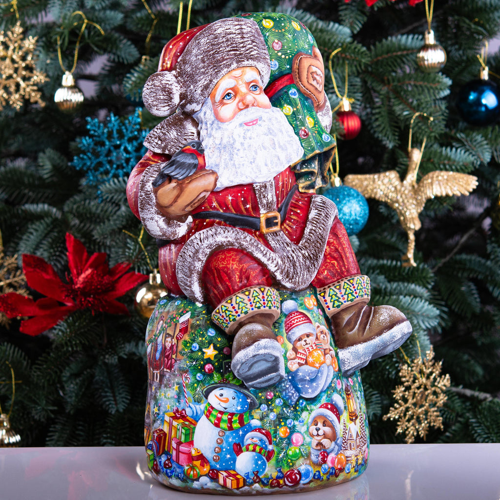 Artist Painted Santa Figurine 14 inch, Solid Wood, Fireplace and Gifts Mantel Decor