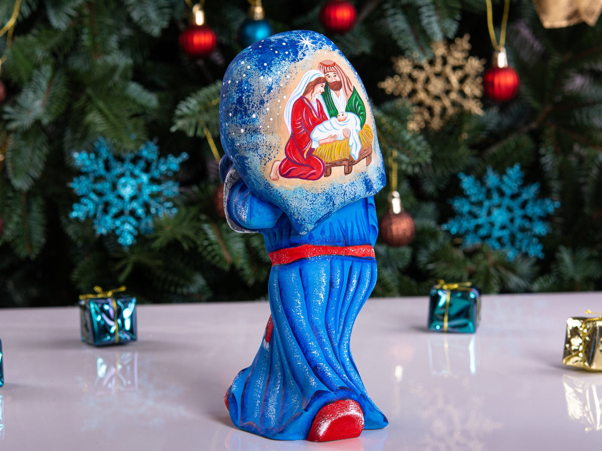 Kris Kringle nativity Santa 8 inch wooden figurine, religious Christmas shelf decor