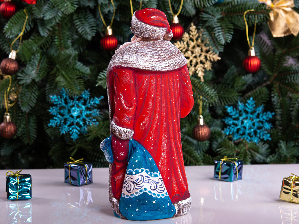 Hand carved Santa wooden figurine 9 inch, Snow Maiden scene, shelf decor