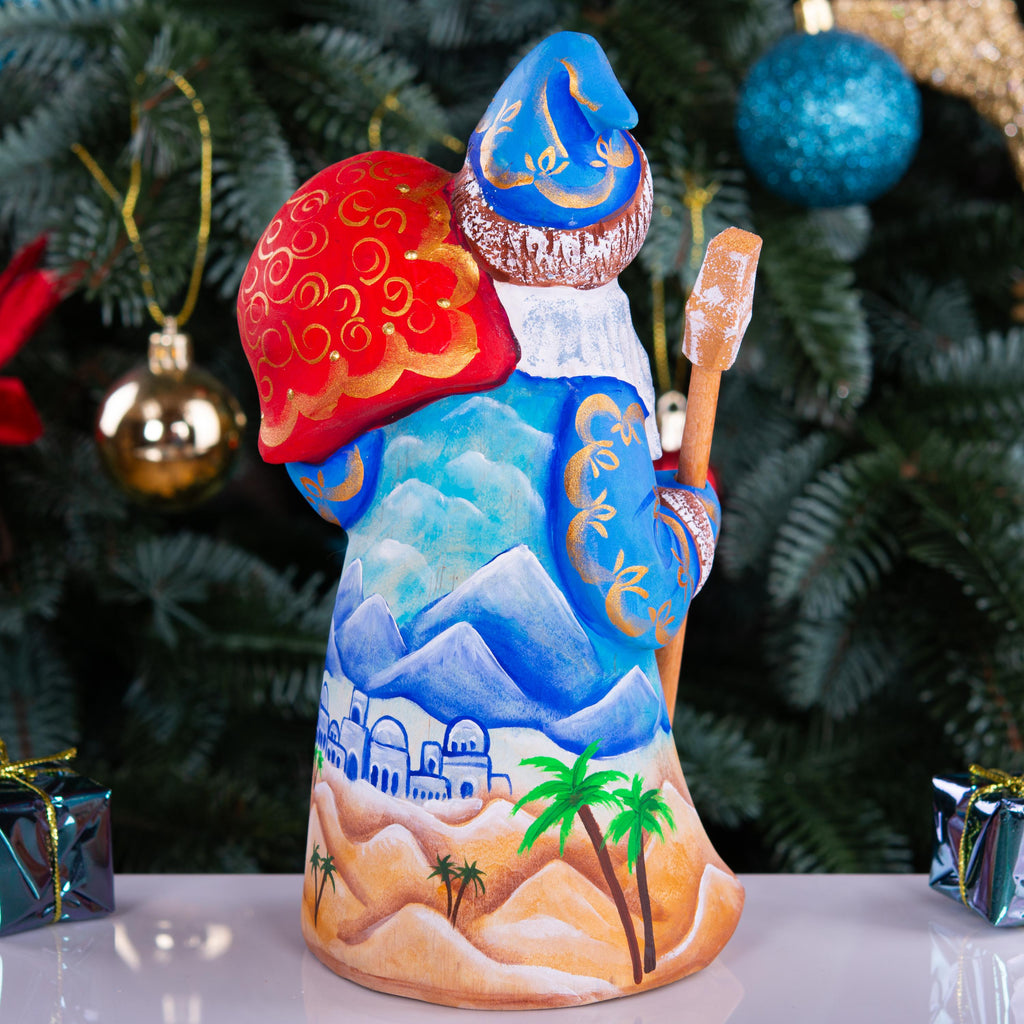 Wooden Santa Figurine 8", Nativity Panel, Hand Carved, Folk Art