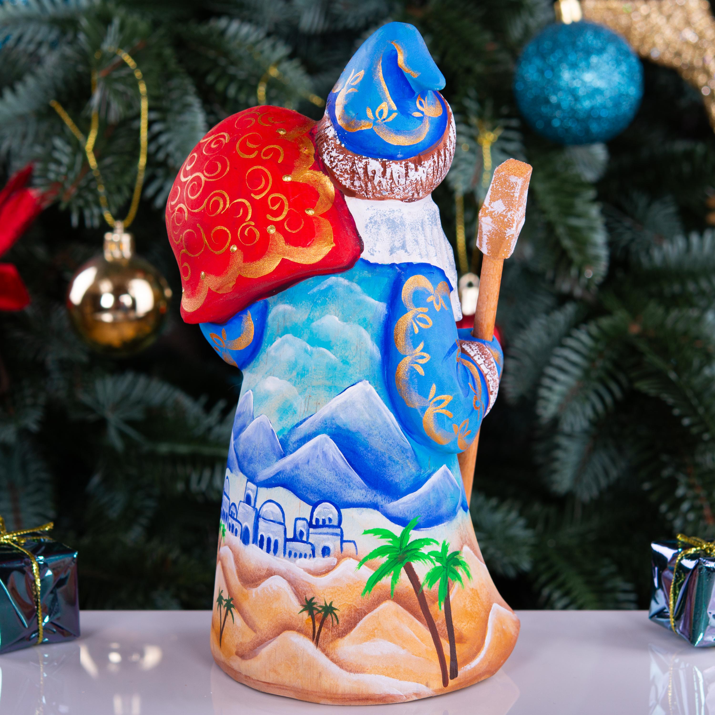 Wooden Santa Figurine 8", Nativity Panel, Hand Carved, Folk Art