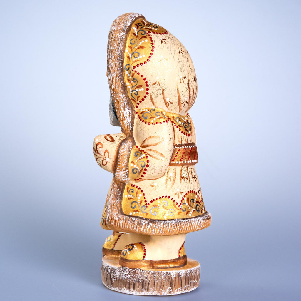 Kris Kringle Santa figurine 11 inch, Scandinavian ivory coat, tabletop centerpiece