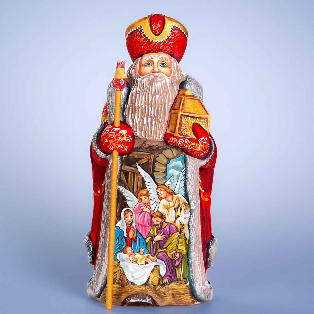 Hand carved Santa figurine 12 inch, Holy Family Nativity display
