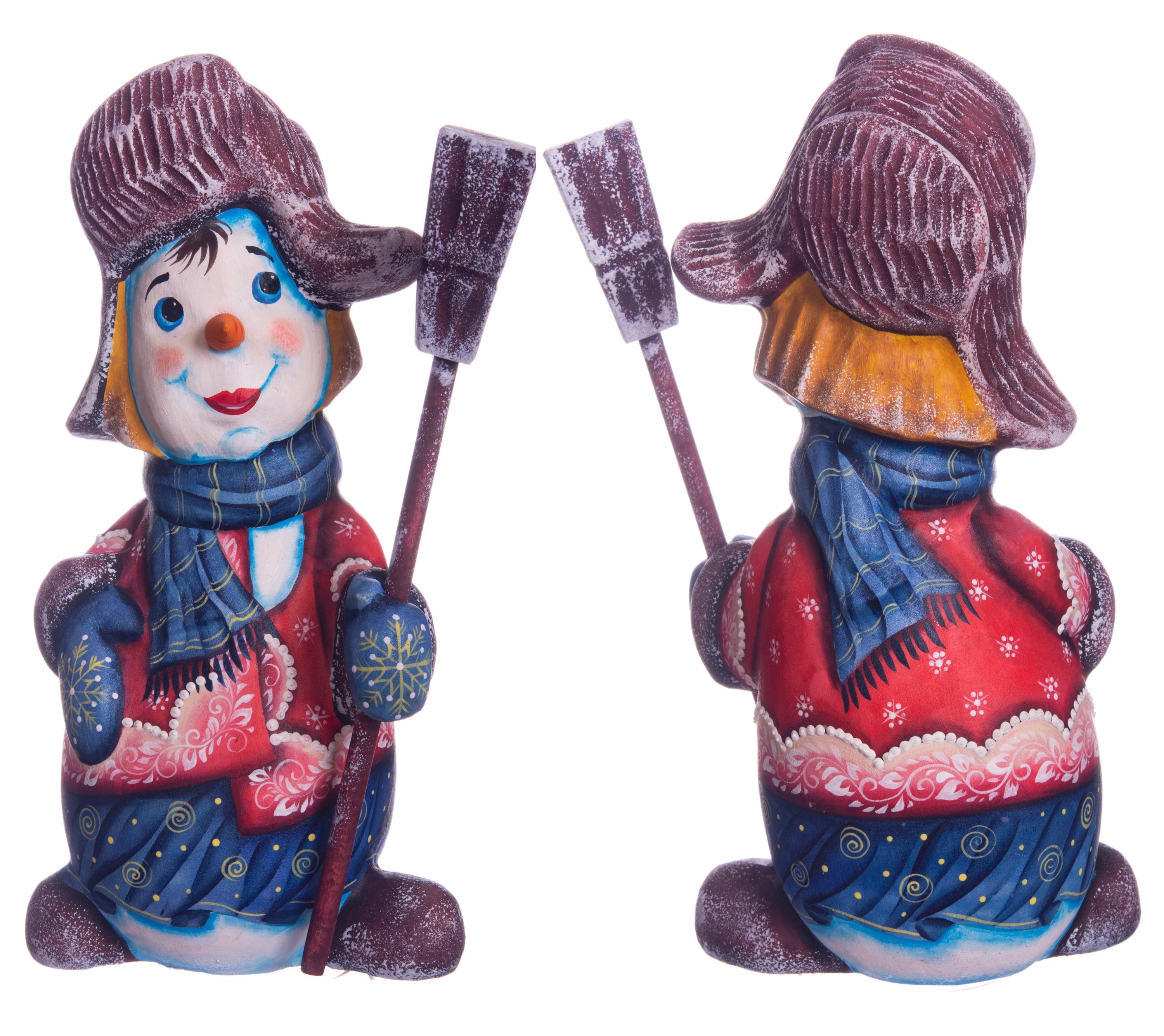 Hand painted snowman wooden figurine 8.3 inch, holiday mantel display