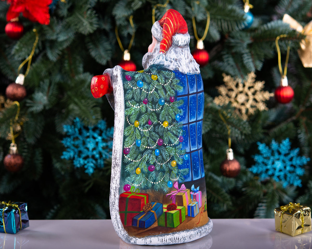 Hand-Carved Wooden Santa Claus Figurine: Unique Christmas Decor (10 inch)