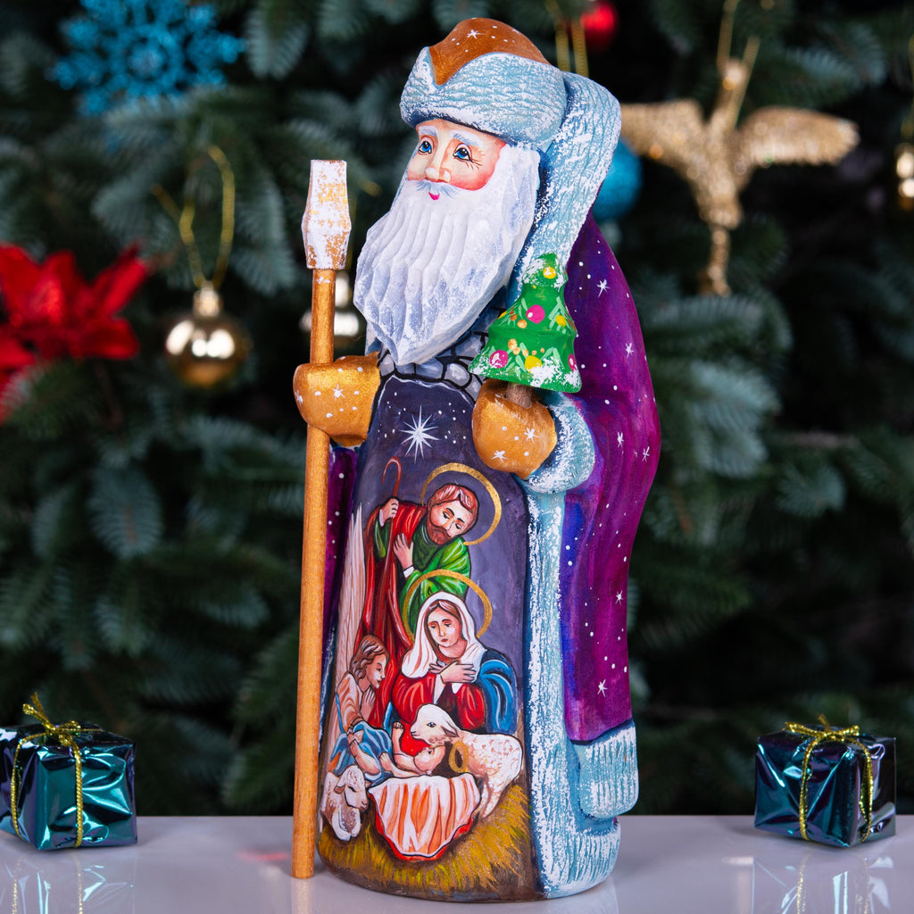 Wooden Santa figurine 9", Nativity Holy Family, Artist Painted Folk Art