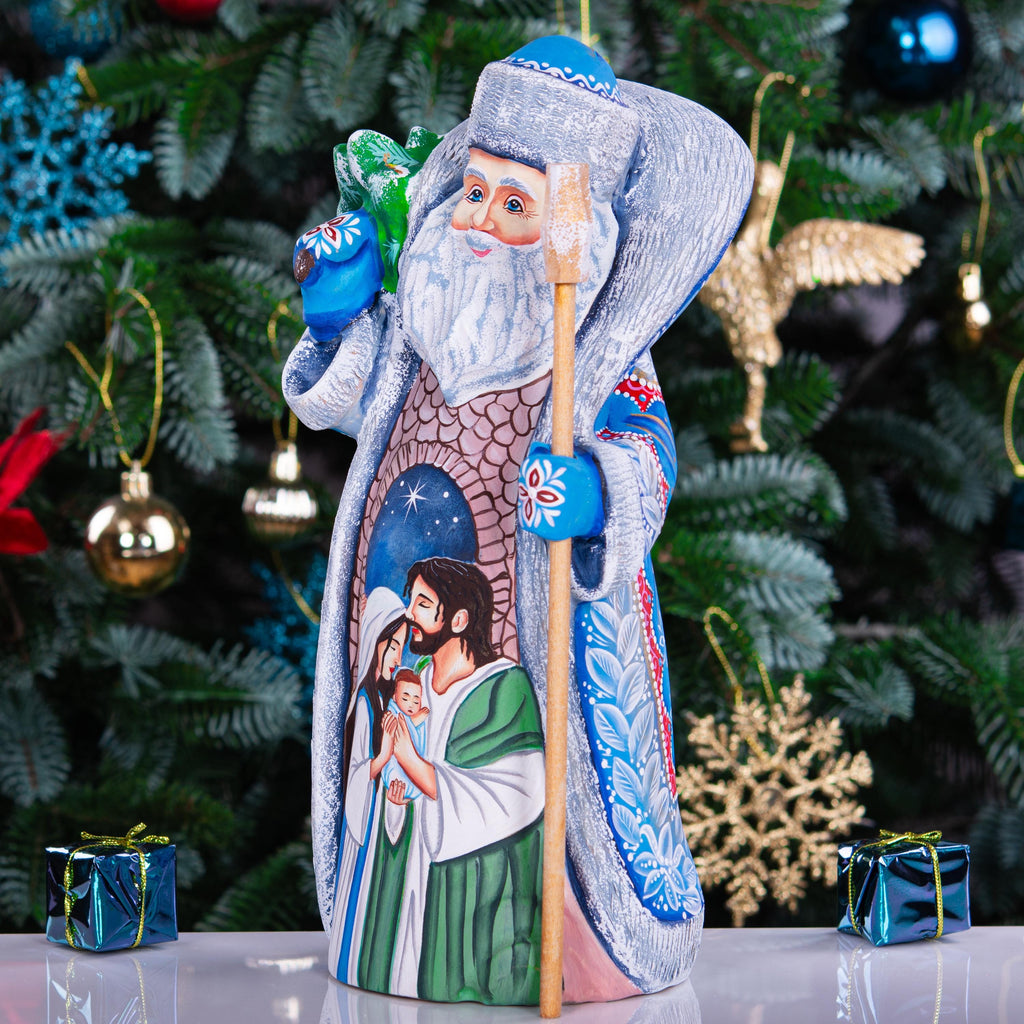 Collectible Old World Santa wood figure 10.5 inch, Holy Family nativity table display