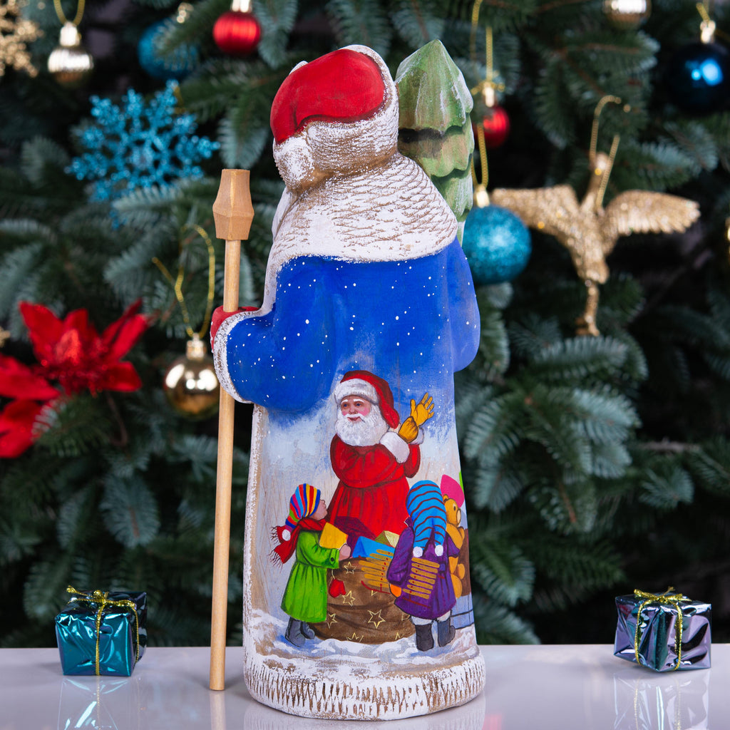 Hand-Carved Wooden Santa Claus Figurine: Christmas Holiday Decor