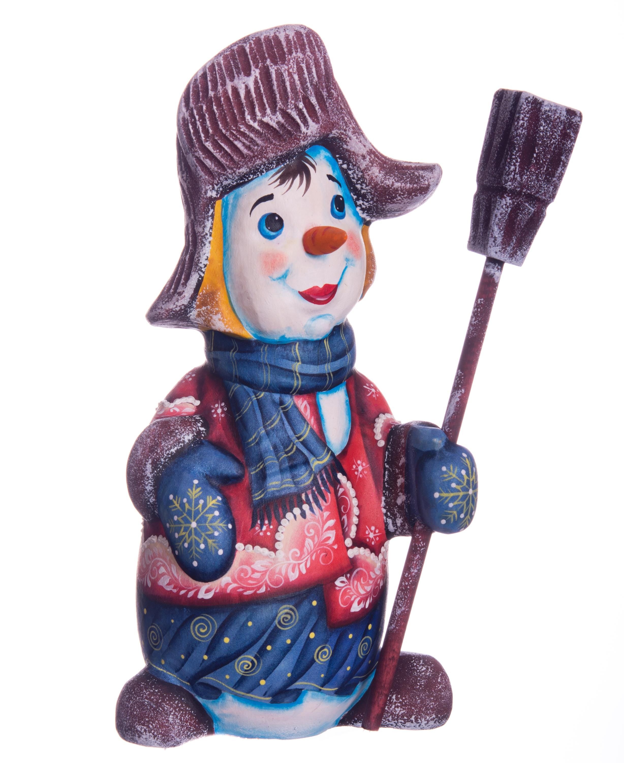 Hand painted snowman wooden figurine 8.3 inch, holiday mantel display