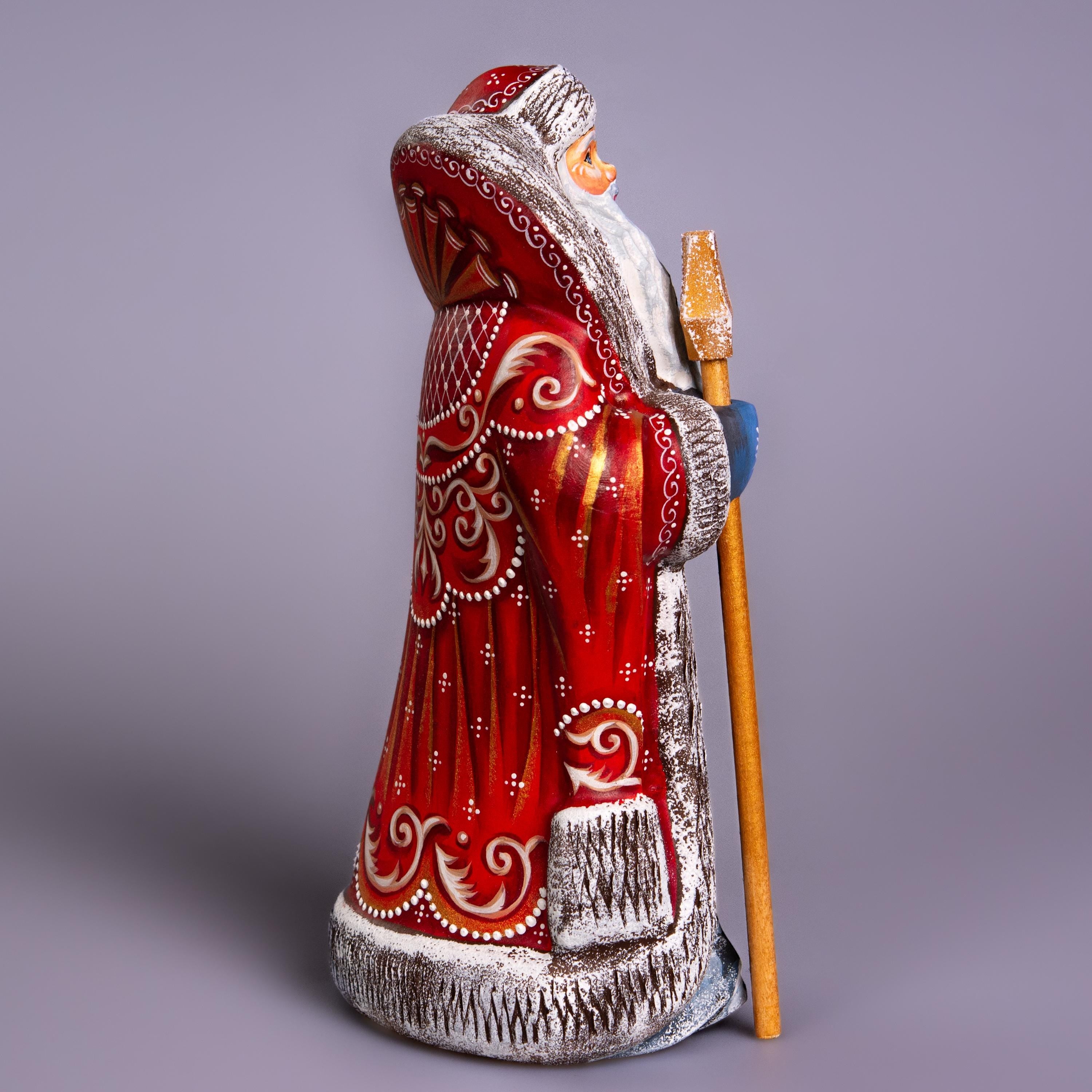 Hand-Carved Wooden Santa Claus Figurine: Holiday Home Decor