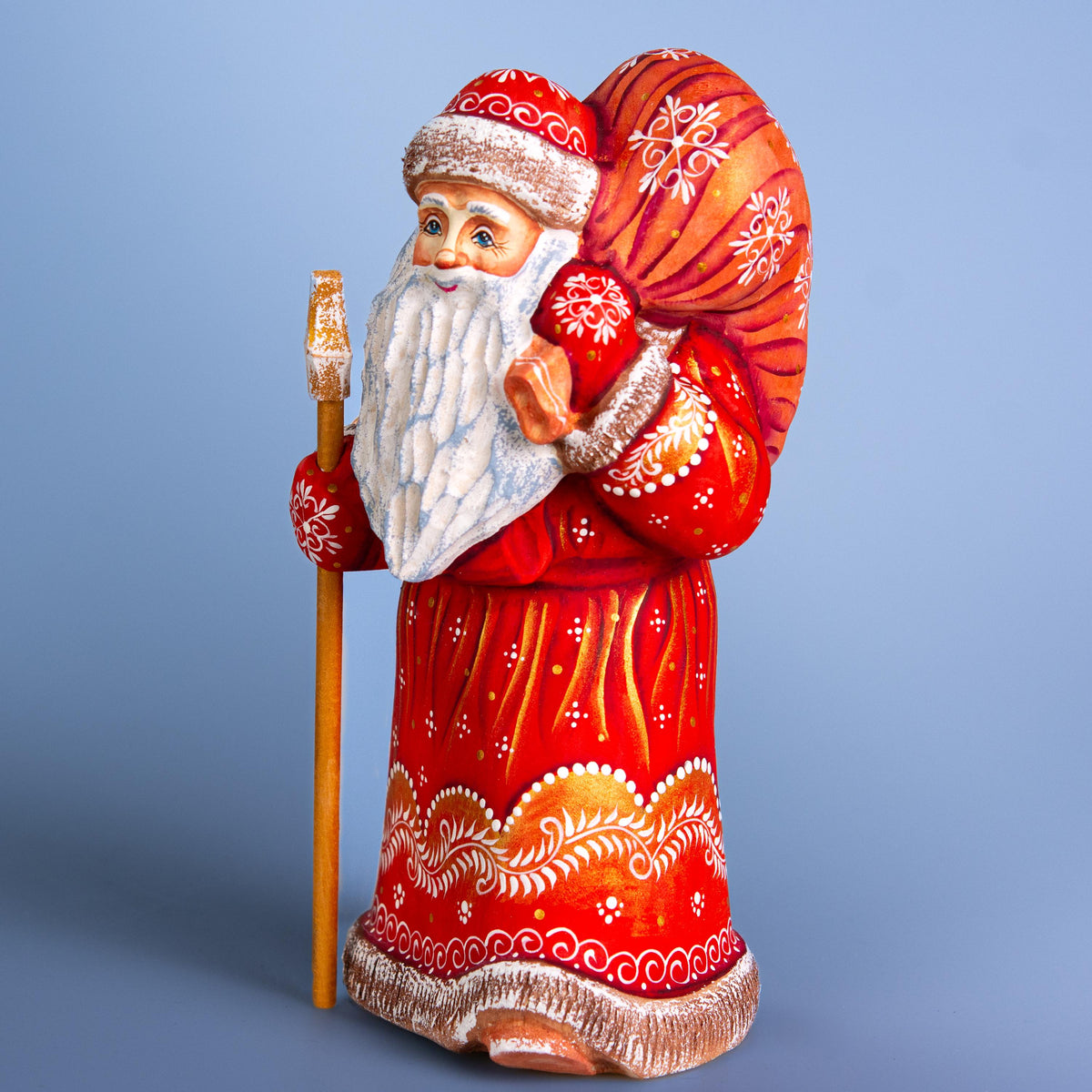 Wooden Carved Santa Claus figurine 9", Vintage Christmas Holiday Home Decor, funny Christmas gift made in Ukraine
