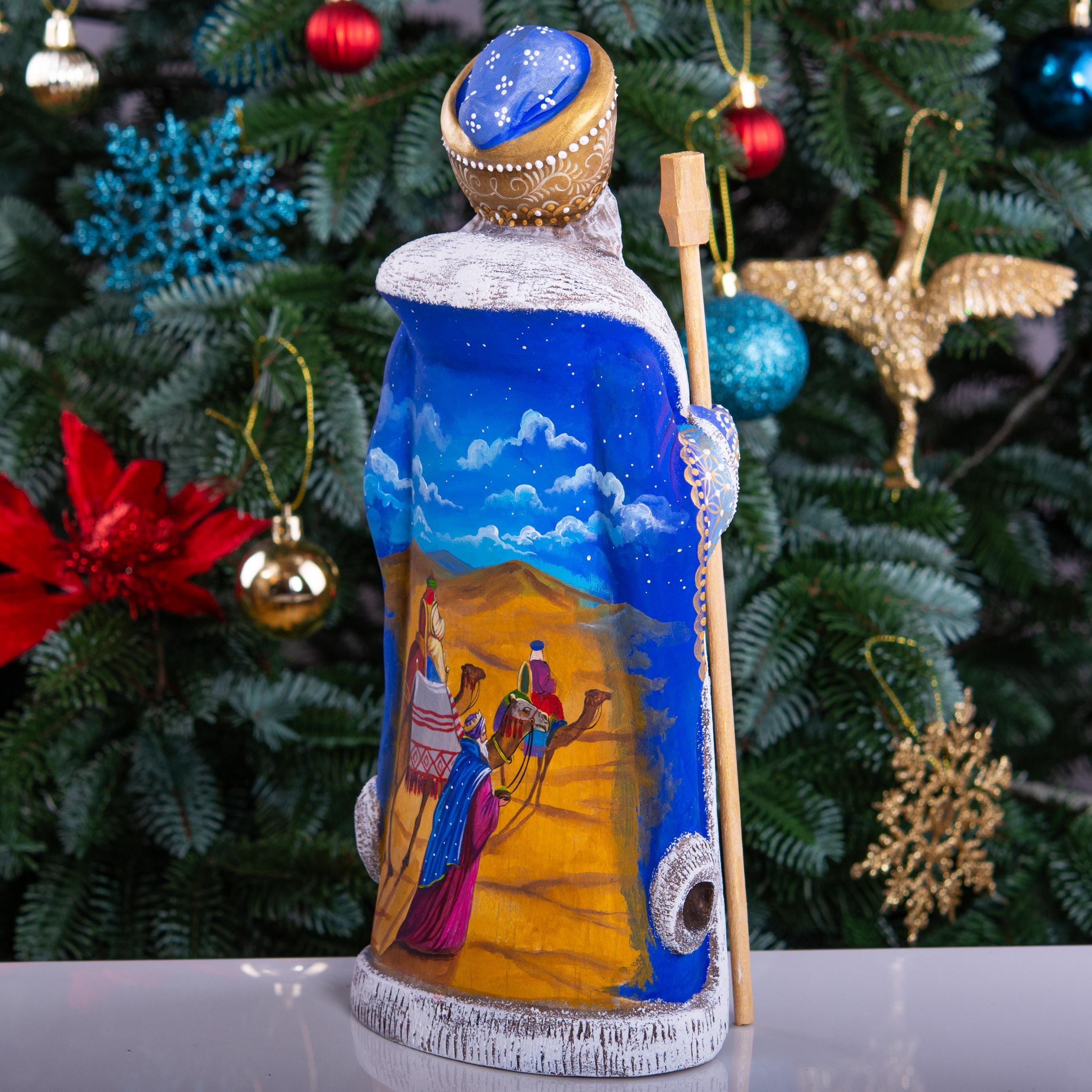 St Nicholas Figurine 12", Holy Family, Gold Staff, Christian Decor