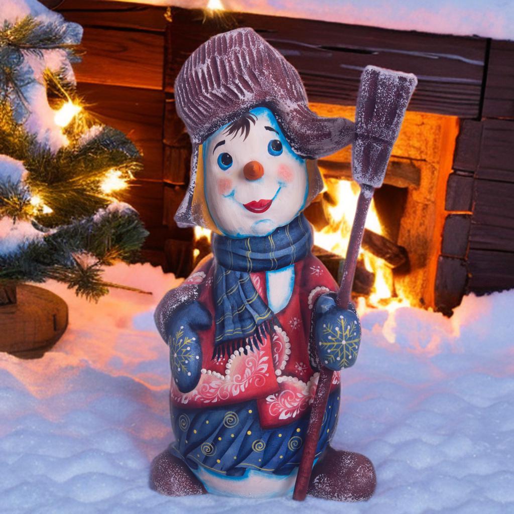 Hand painted snowman wooden figurine 8.3 inch, holiday mantel display