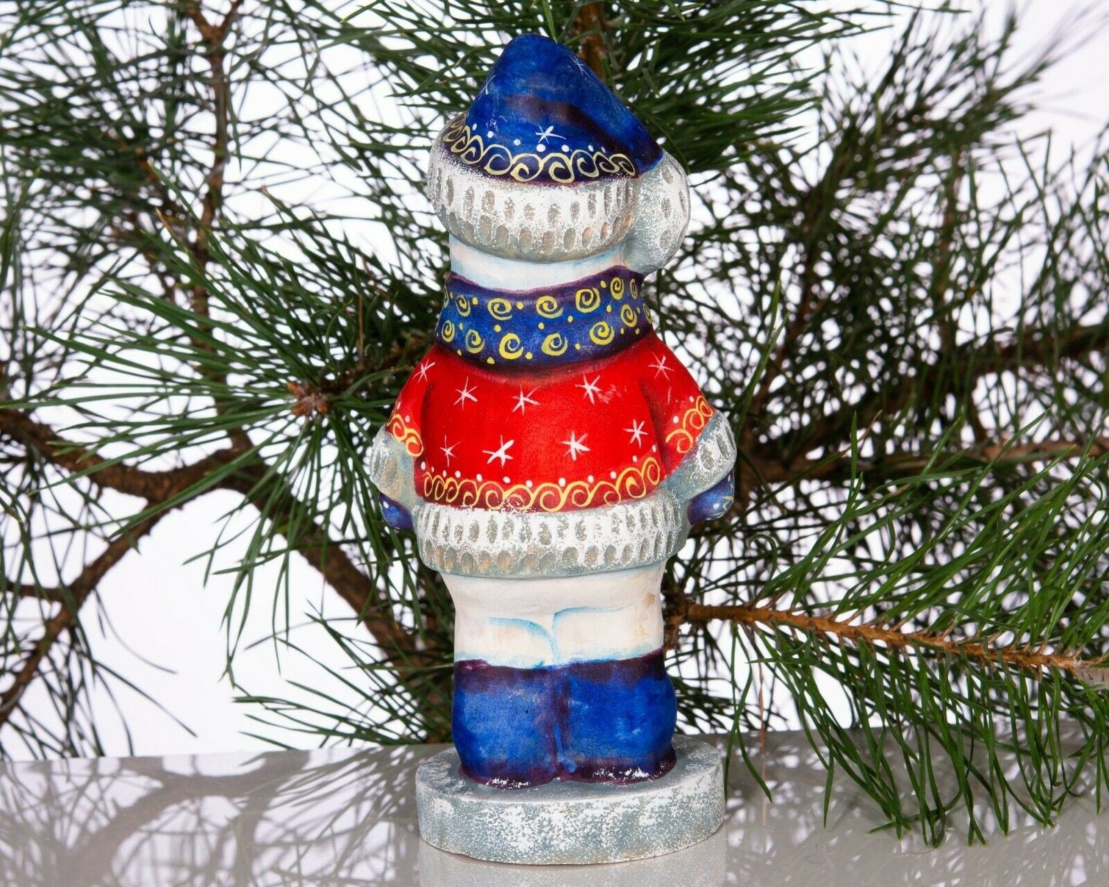 Hand carved wooden snowman figurine 6.3 inch, folk art winter accent, mantel decor