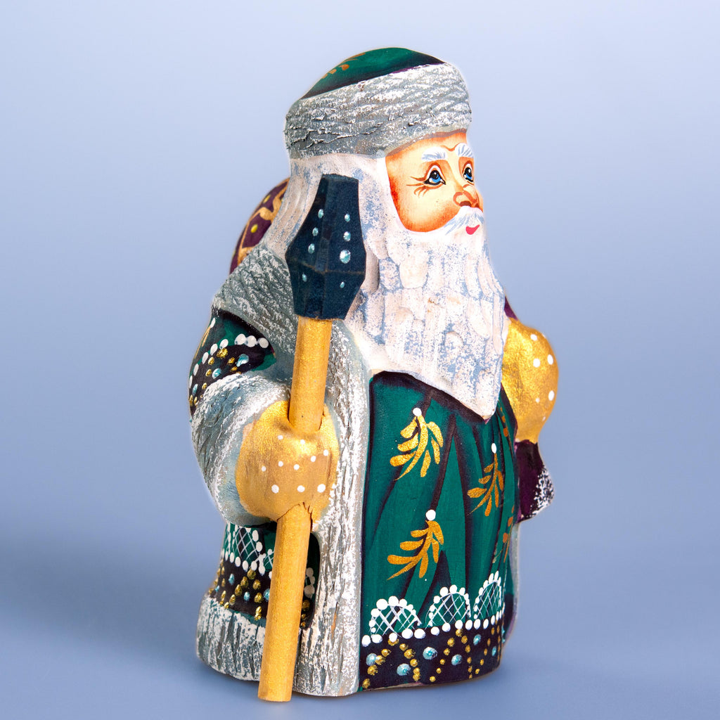 Old World Santa figurine 5.1 inch, green coat shelf decor