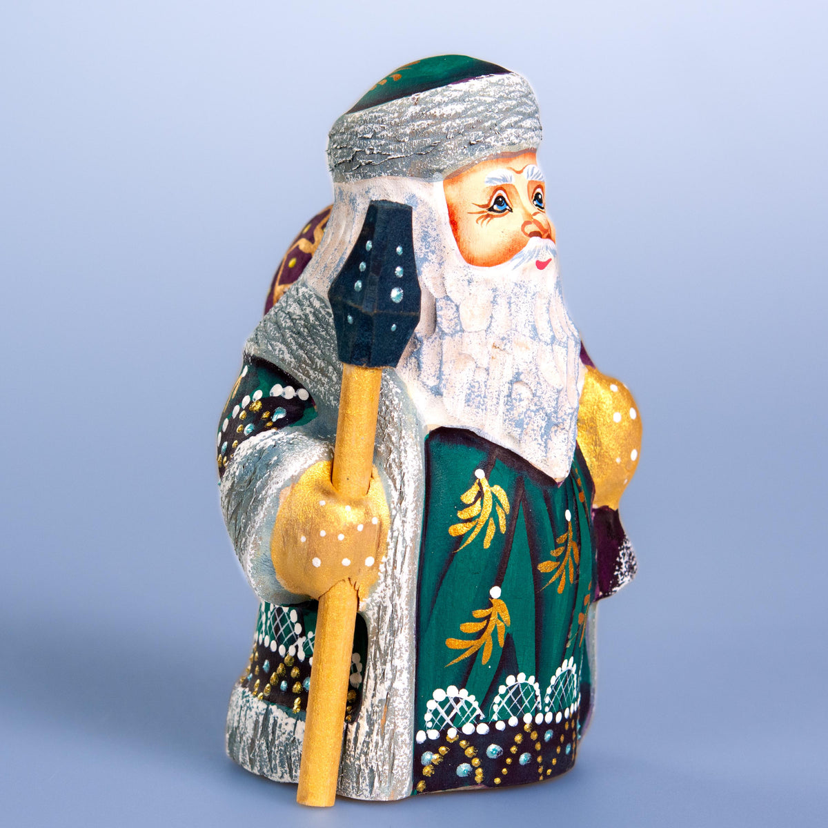 Old World Santa figurine 5.1 inch, green coat shelf decor