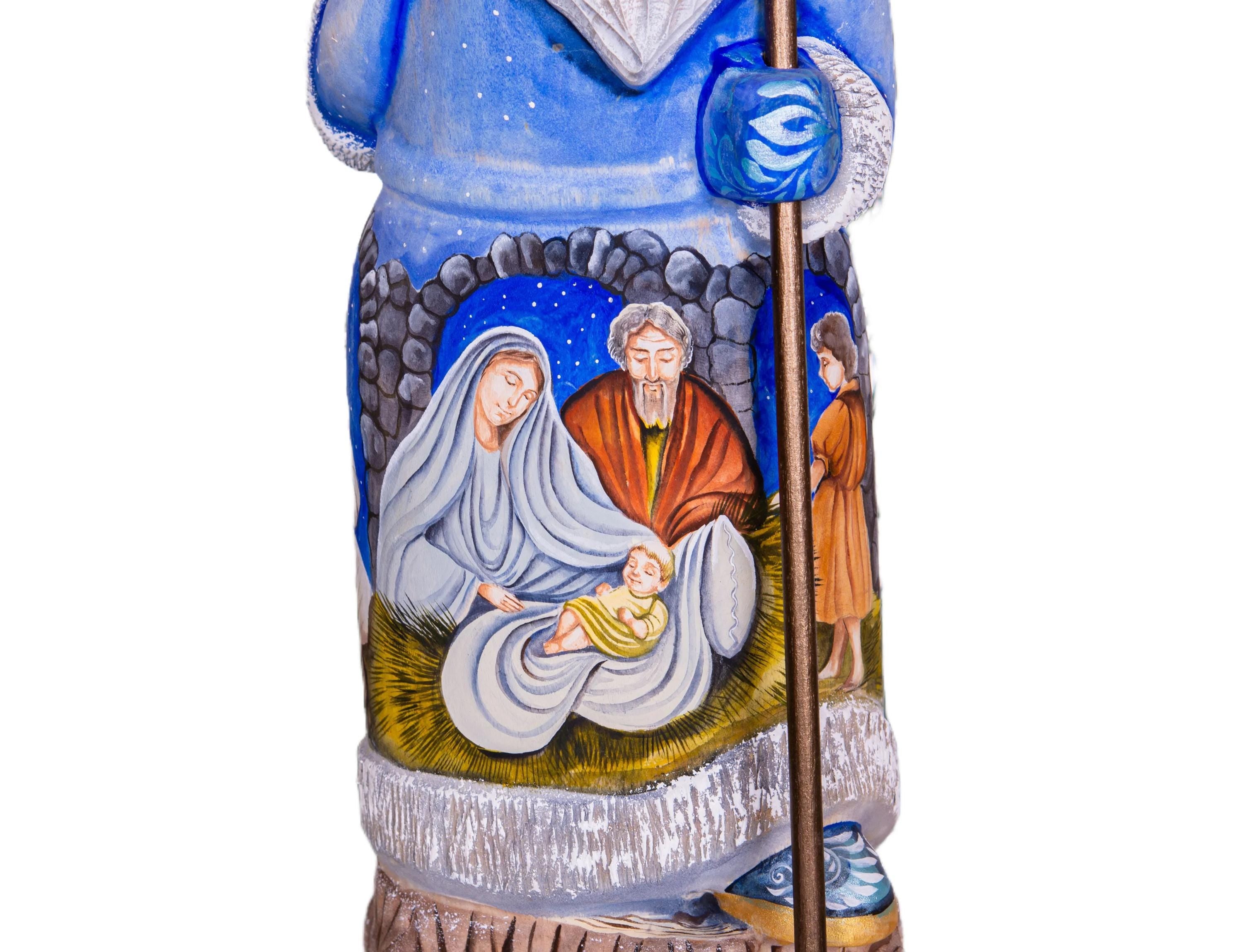 Santa Figurine 12", Nativity Scene, Orthodox Icon Style, Hand Painted Wood