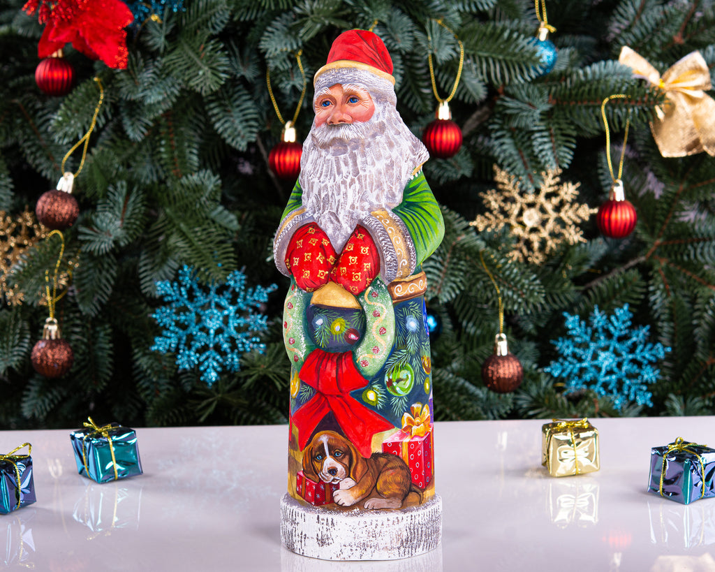 Hand Carved Wooden Santa Claus Figurine: Whimsical Christmas Decor (11 inch)
