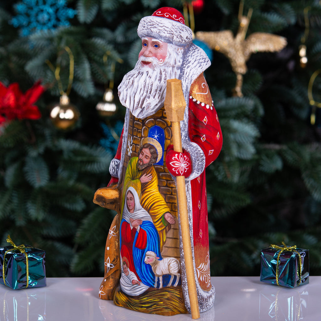Hand carved Santa wooden figurine 9 inch, Holy Family Nativity