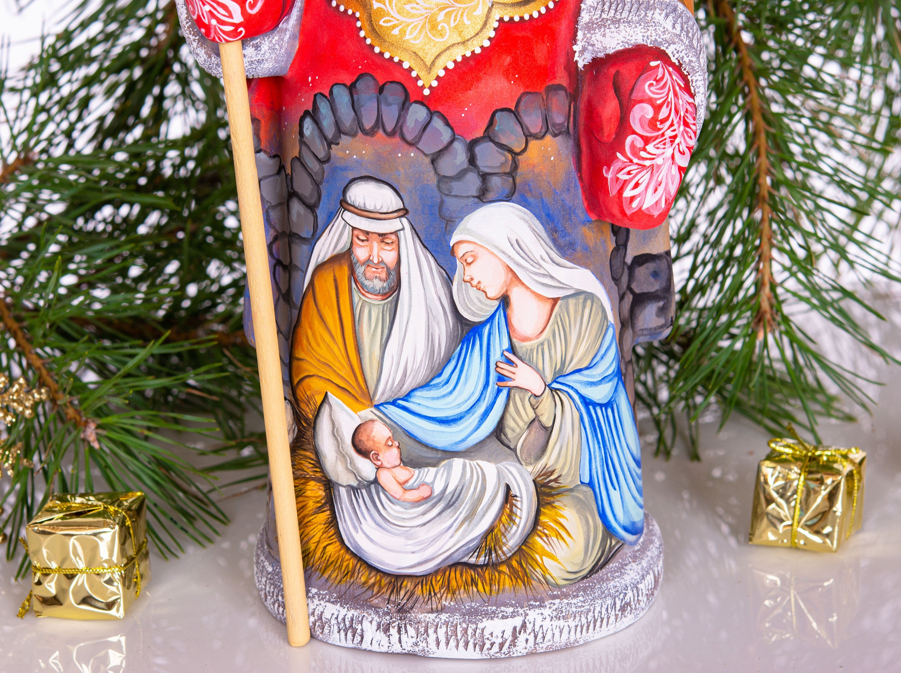 Father Christmas Statue 12", Holy Family, Artist Painted, Old World