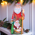 Hand carved wooden Santa, storybook Christmas list vignette, 9.1 inch