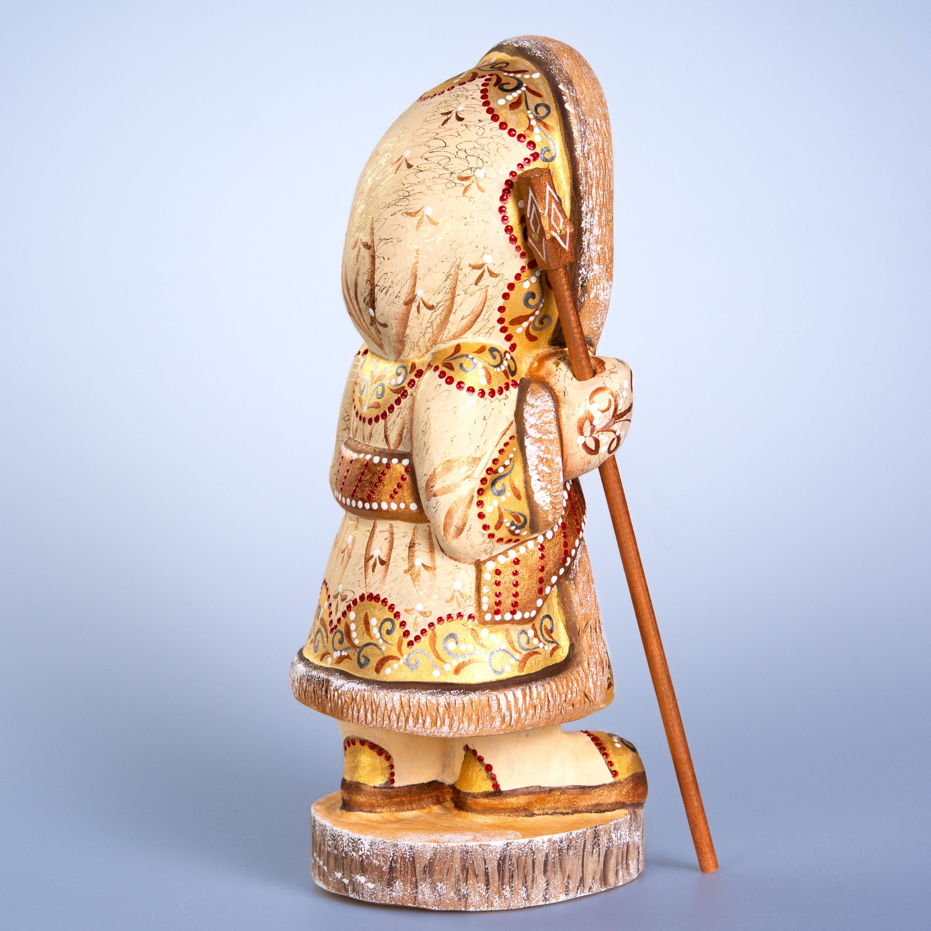 Kris Kringle Santa figurine 11 inch, Scandinavian ivory coat, tabletop centerpiece