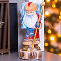 Hand carved wooden Santa figurine 13.8 inch, winter woodland animals artwork, mantel decor