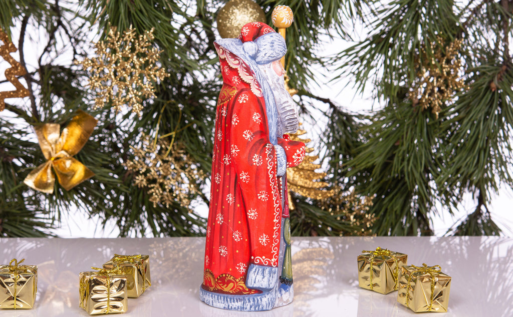 Old-World Santa Claus figurine 9 inch hand carved wood, cozy child artwork, mantel centerpiece