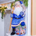 Blue Santa wooden figurine 9.5 inch, hand carved Christmas mantel display decor