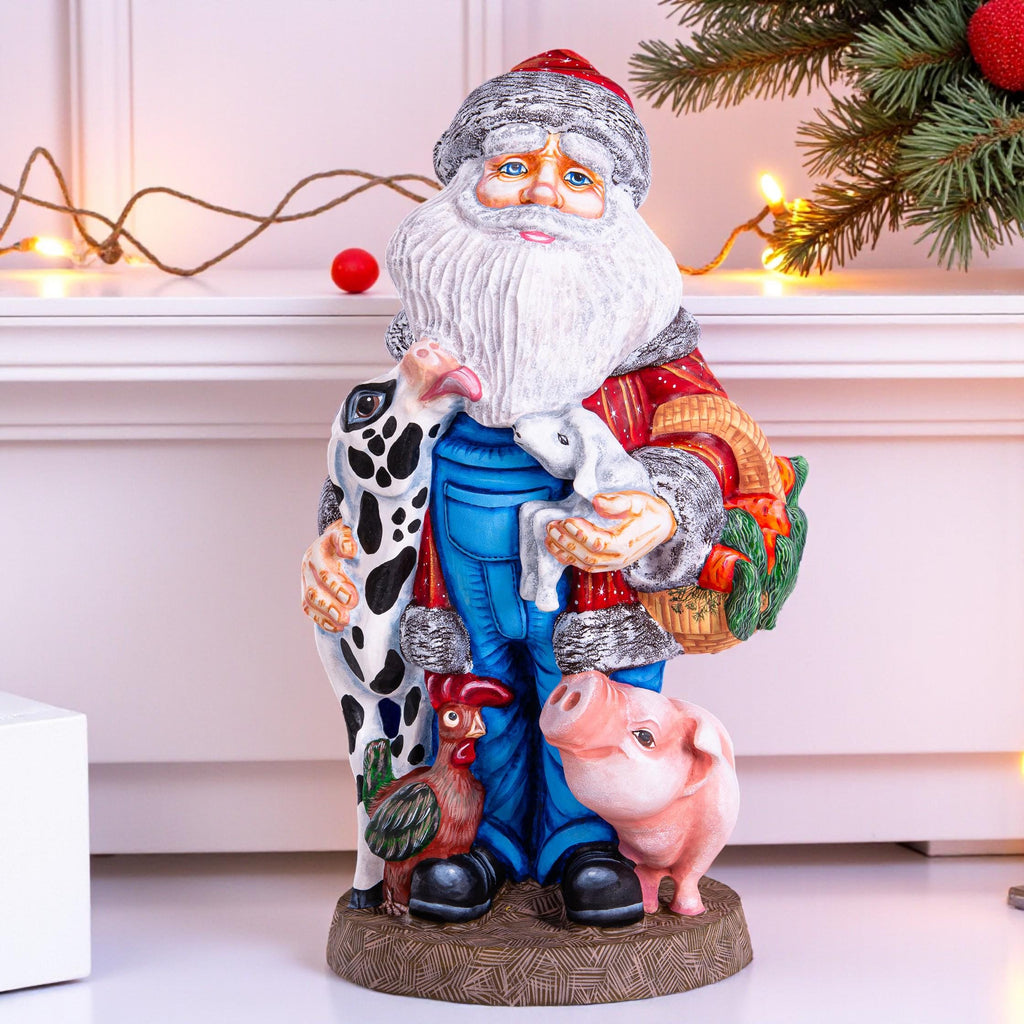 Hand Carved Wooden Rancher Santa Claus Figurine: 14" Christmas Decor
