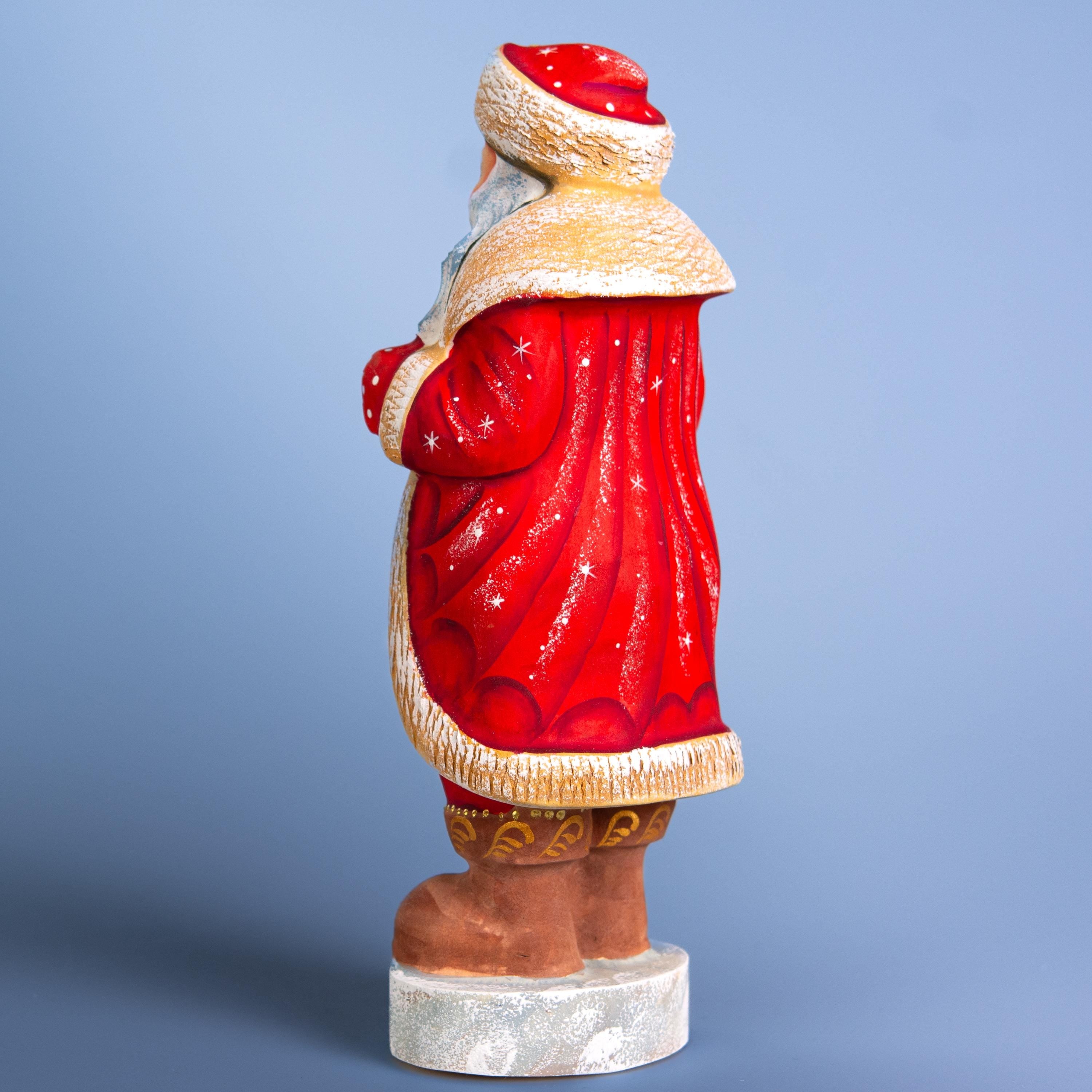 Wooden Hand Carved Santa Claus figurine 10", handmade Christmas home decor, Hand Painted Funny Christmas gift idea made in Ukraine