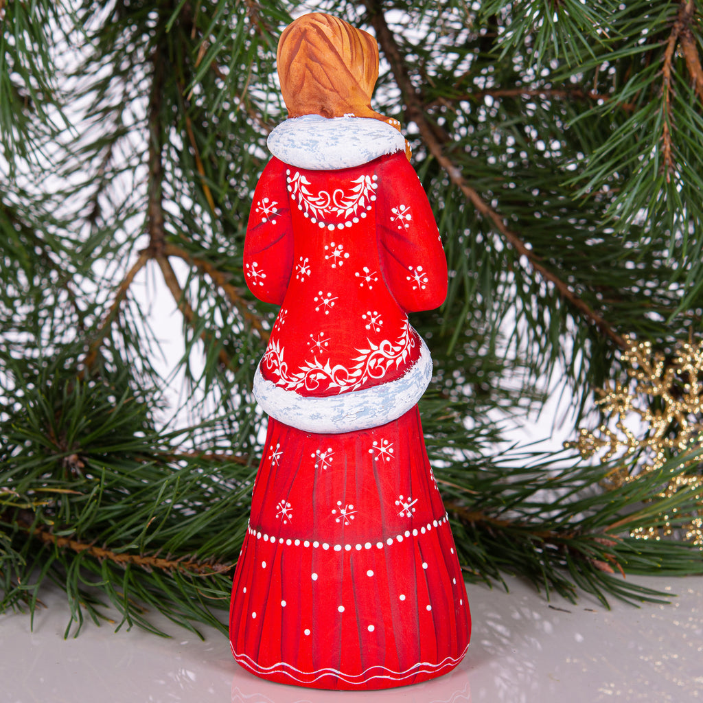 Hand carved Snow Maiden statue 8 inch, Slavic winter girl holiday display