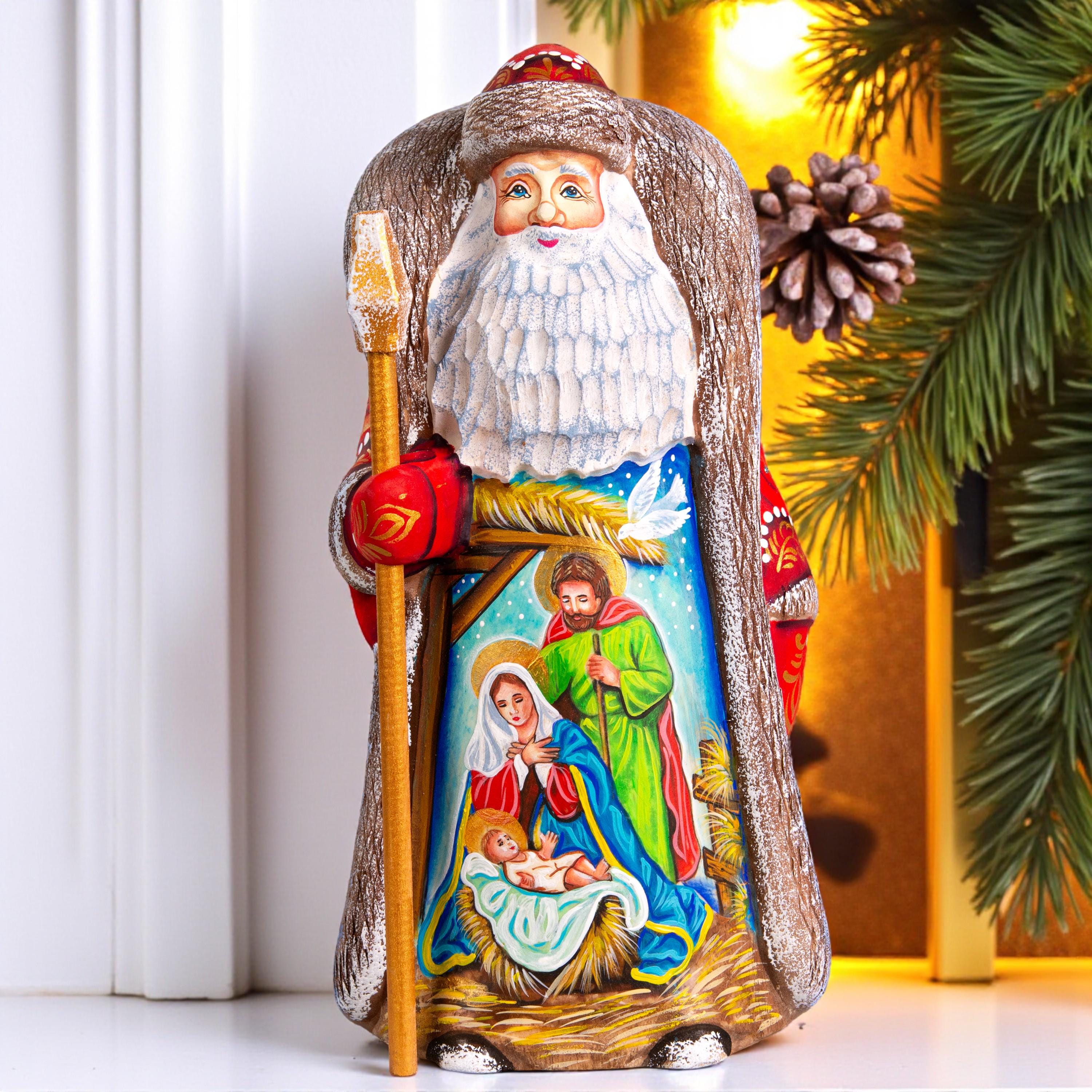 Hand-Painted Wooden Santa Figurine: 9 inch Nativity Scene Christmas Decor