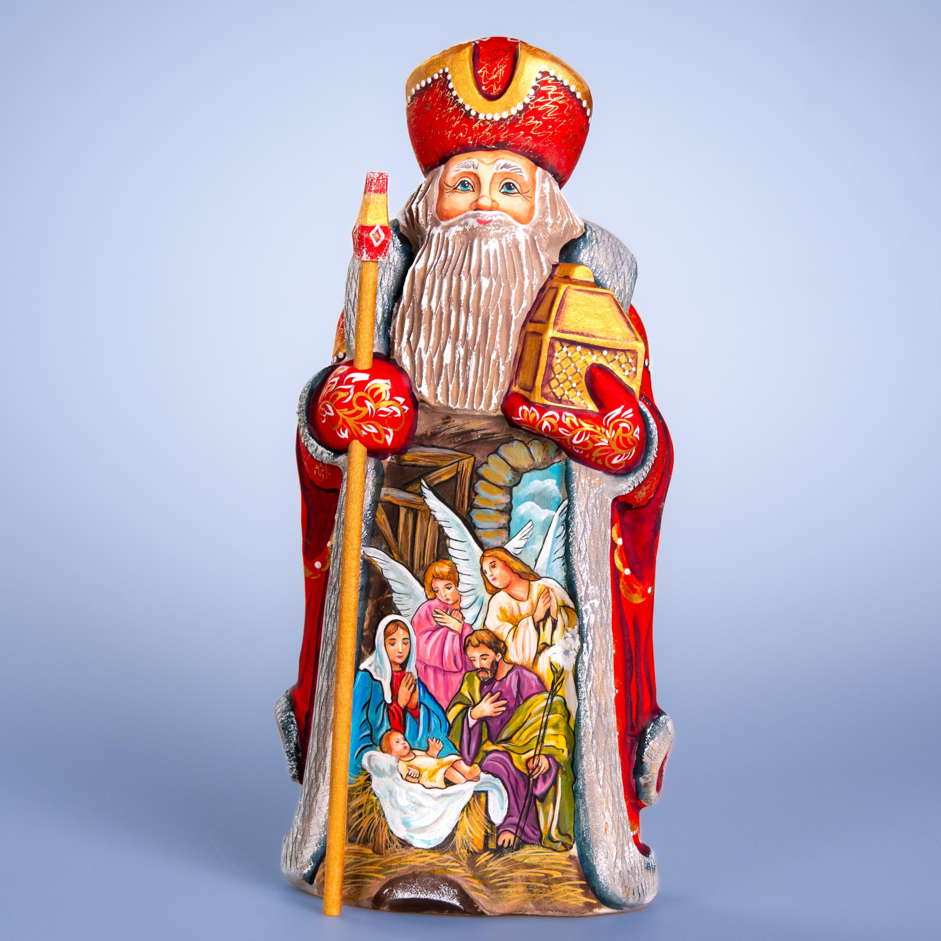 Hand carved Santa figurine 12 inch, Holy Family Nativity display