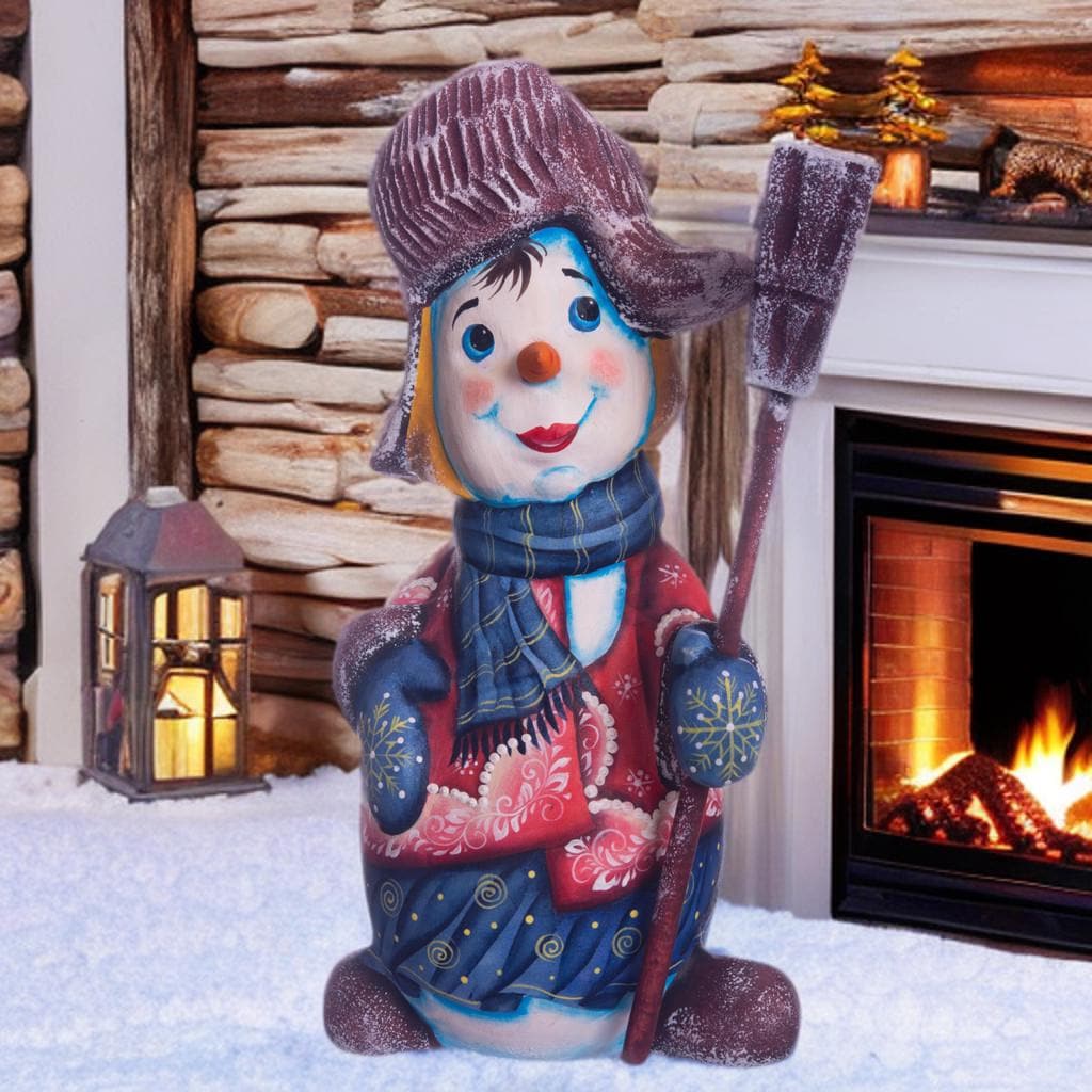 Hand painted snowman wooden figurine 8.3 inch, holiday mantel display