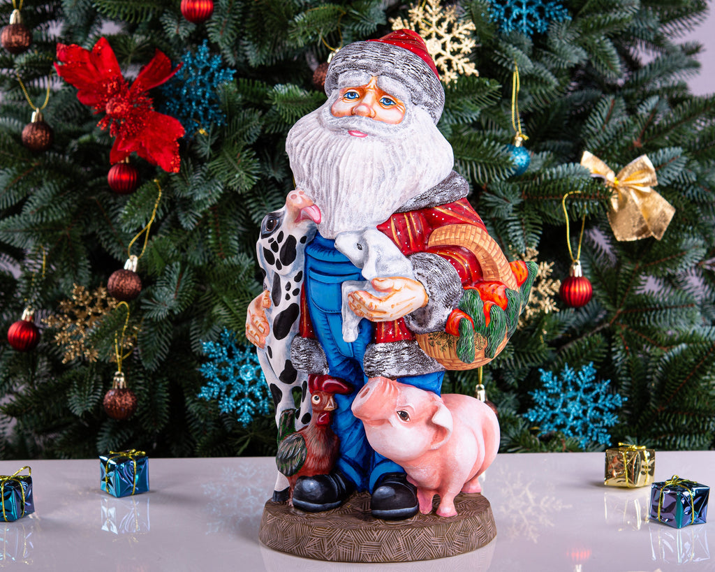 Hand Carved Wooden Rancher Santa Claus Figurine: 14" Christmas Decor