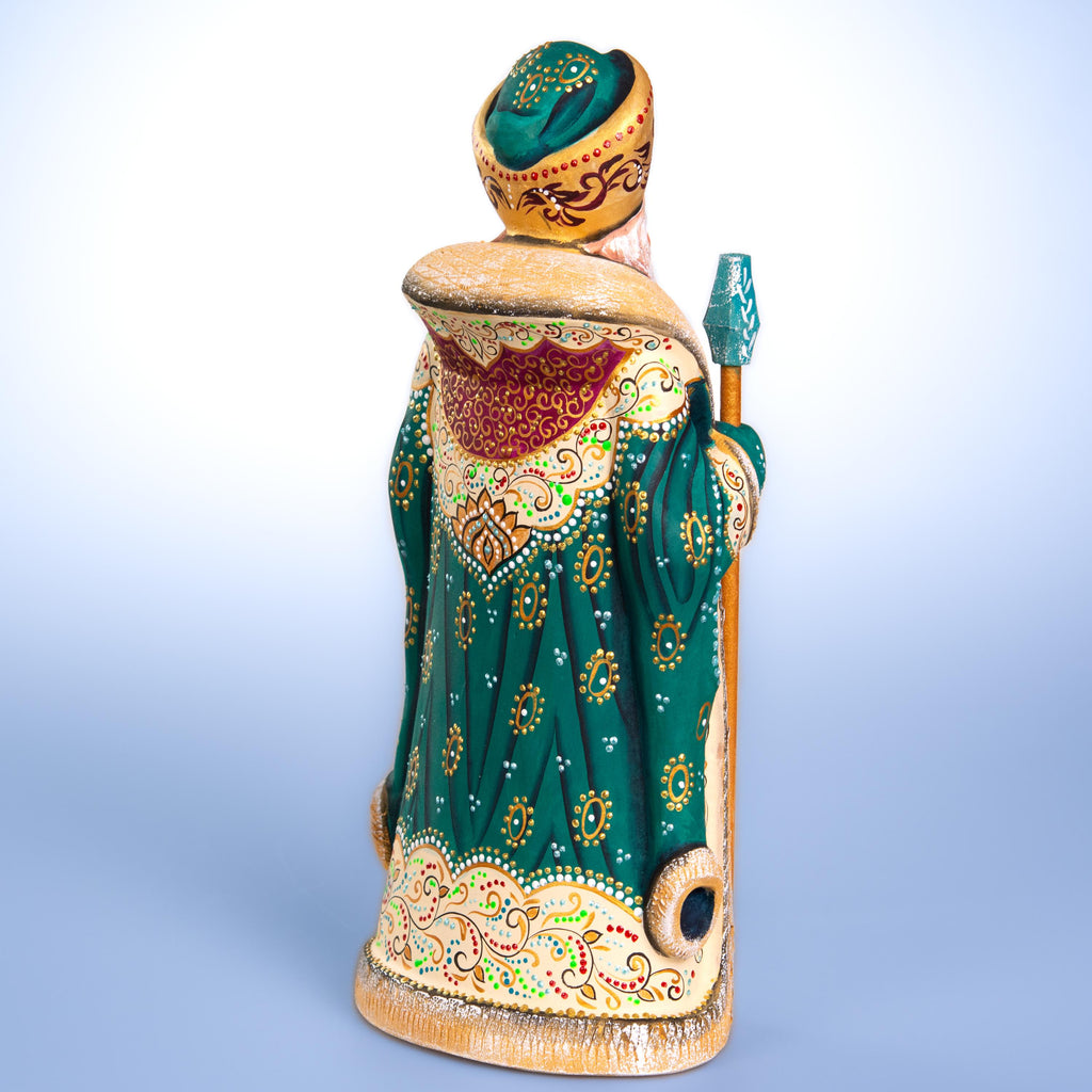 Kris Kringle Santa figurine 12 inch, emerald coat mantel display