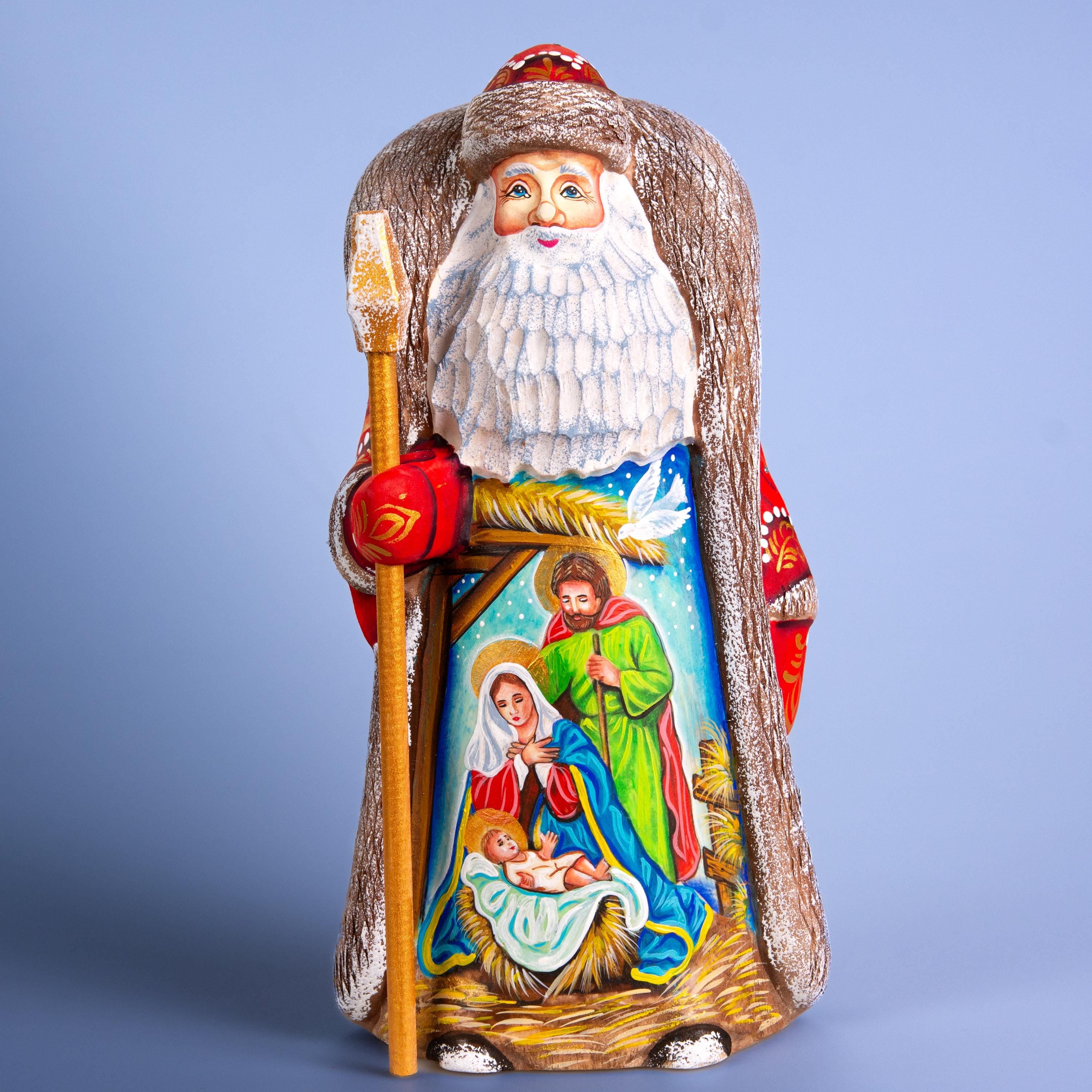 Hand-Painted Wooden Santa Figurine: 9 inch Nativity Scene Christmas Decor