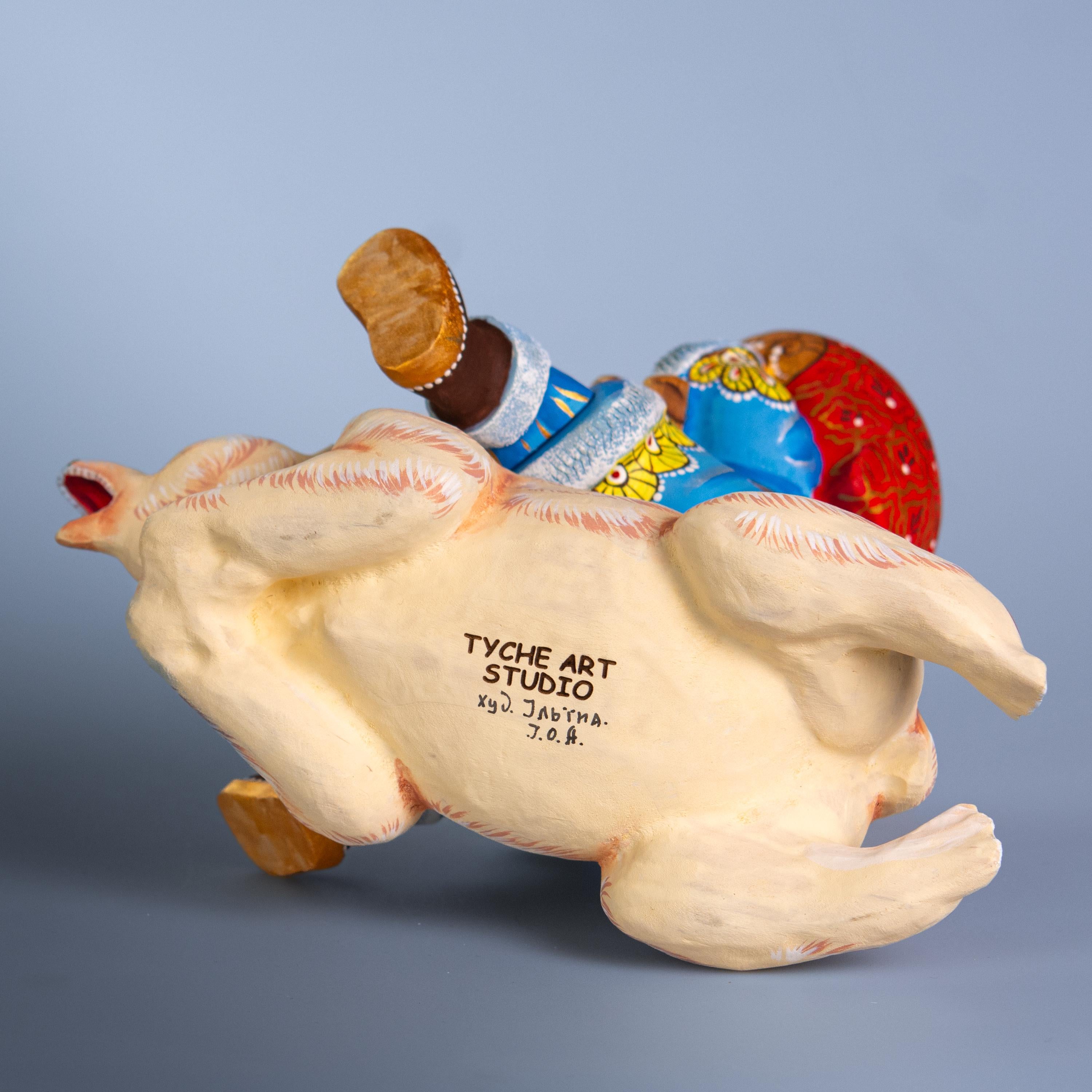 Arctic Santa wooden figurine 8 inch, polar bear ride, Christmas centerpiece