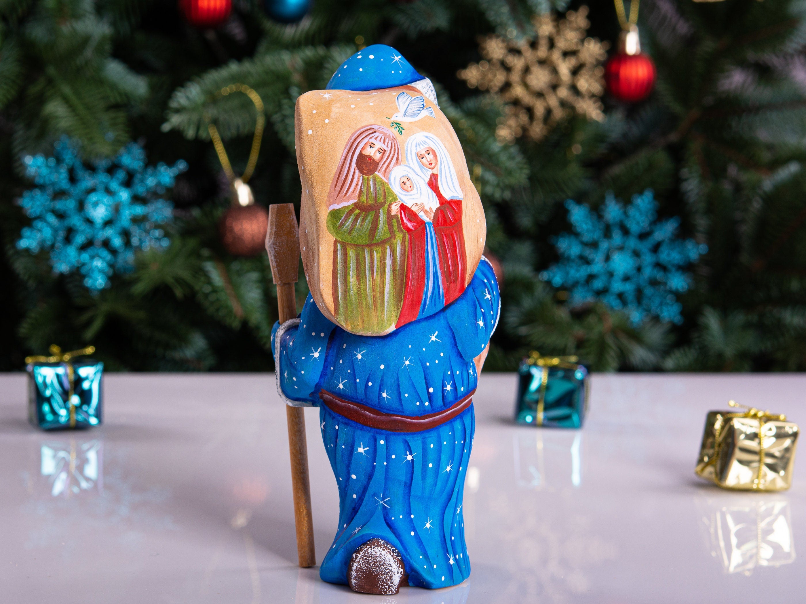 Vintage style nativity Santa figurine 7 inch, Christian Christmas home decor