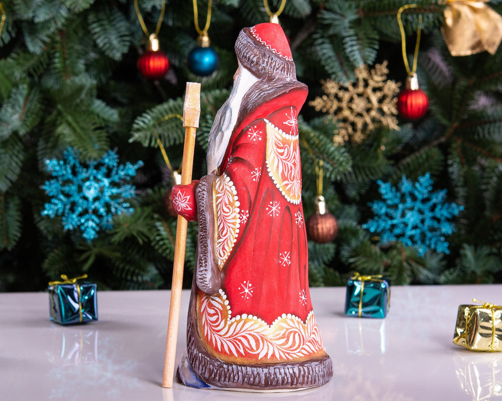 Hand carved Santa wooden figurine 9 inch with staff