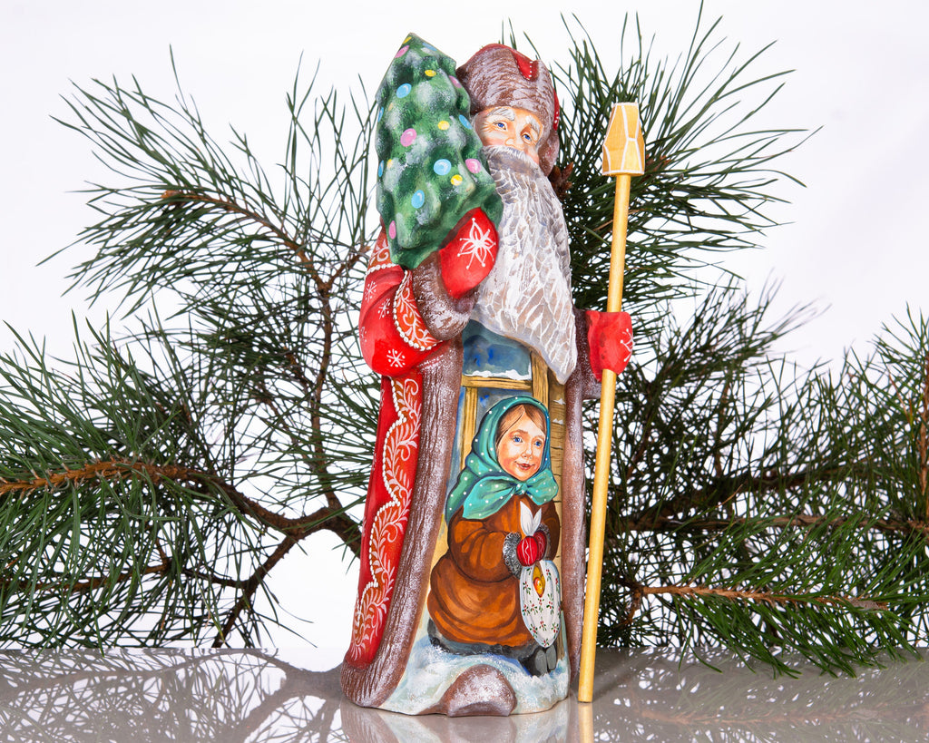 Hand carved Santa figurine 11 inch, winter village child, mantel Christmas decoration