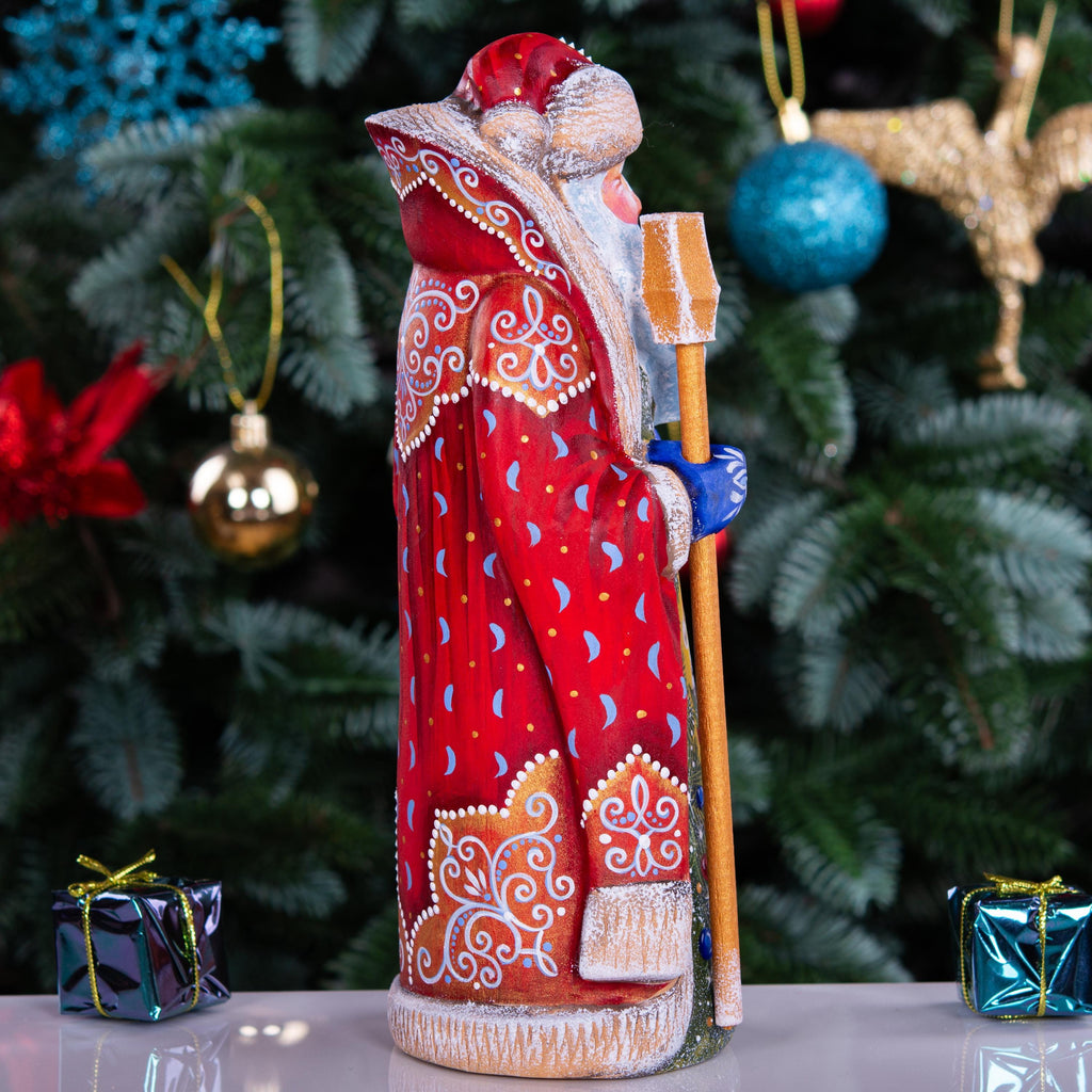 Hand Carved Santa Claus Statue: Owl in Stocking, Rustic Christmas Decor