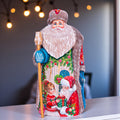 Hand Carved Wooden Santa Claus Figurine: Folk Art Holiday Decor
