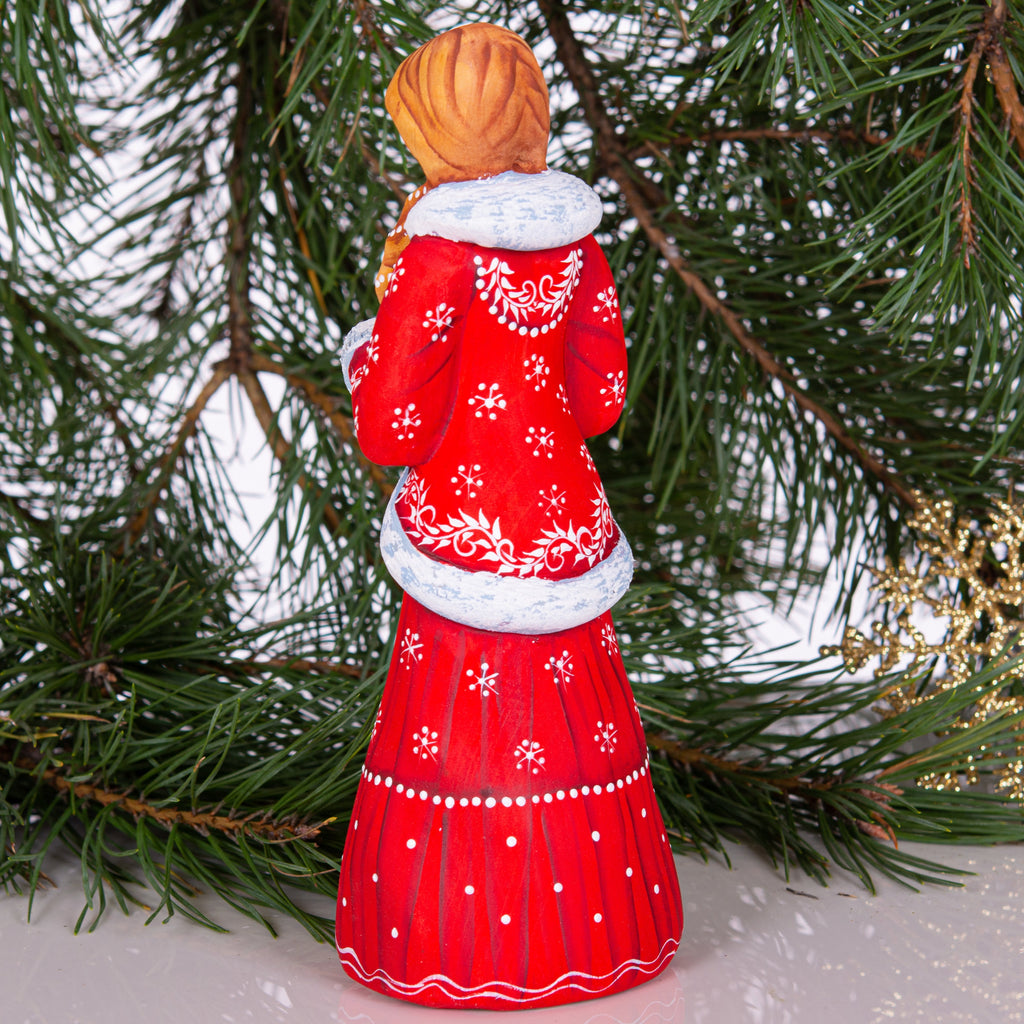 Hand carved Snow Maiden statue 8 inch, Slavic winter girl holiday display