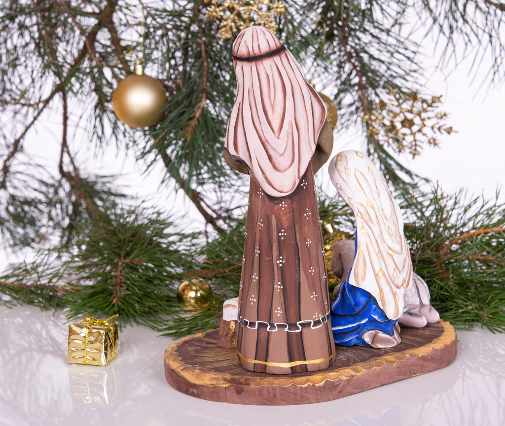 Hand carved Nativity figurine 9.4 inch, Holy Family manger scene